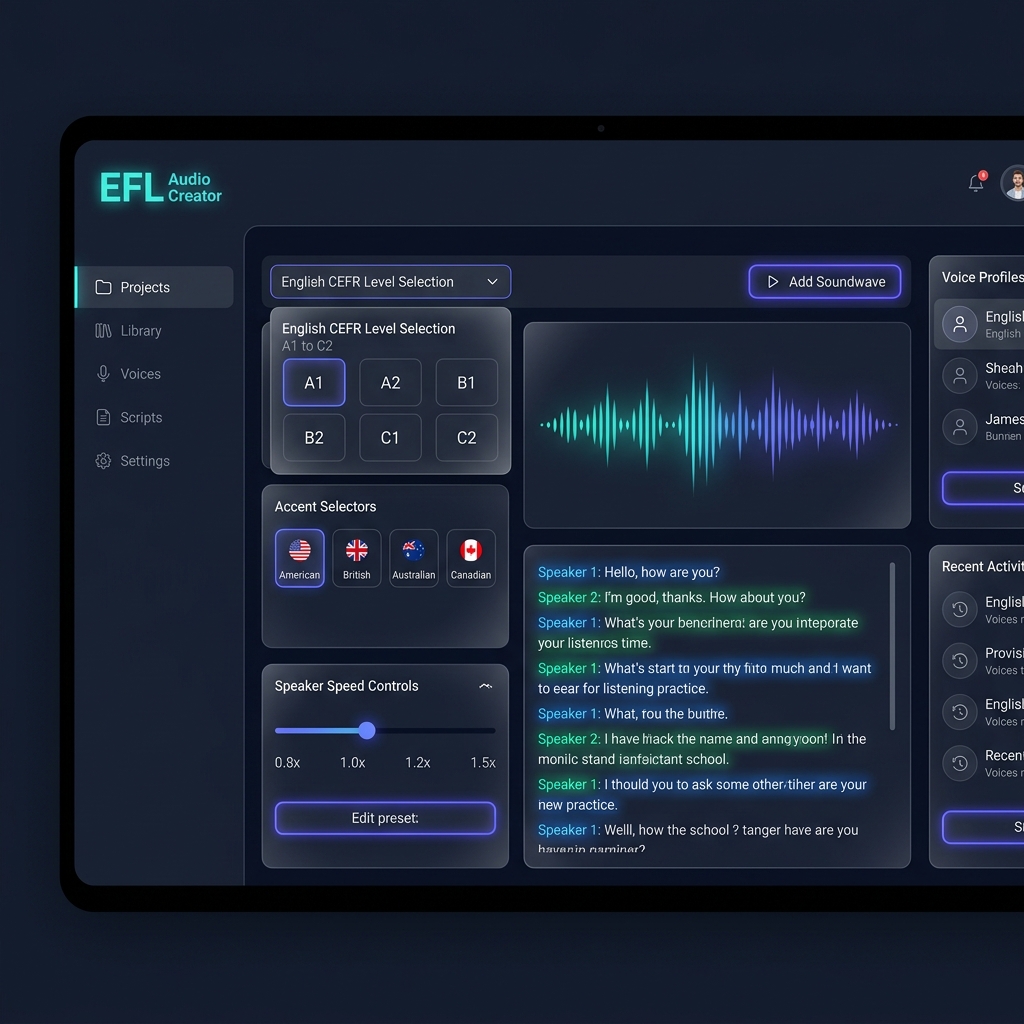 EFL Audio Creator Concept Interface Dashboard